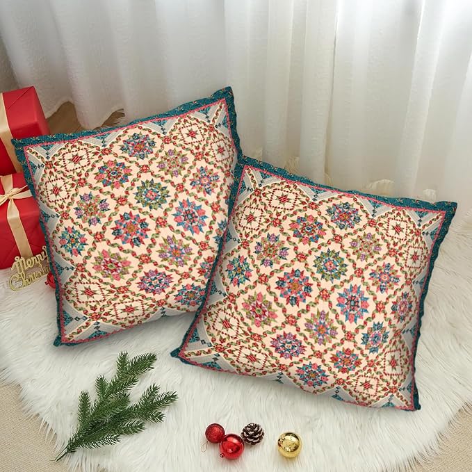 Boho Throw Pillow Covers 20x20 inch Set of 2,Boho Vintage Carpet Pattern Antique Ethnic Decor Double Sided Pattern Cushion Cover Soft Pillow Case Living Sofa Room Bed Square Pillow Cover