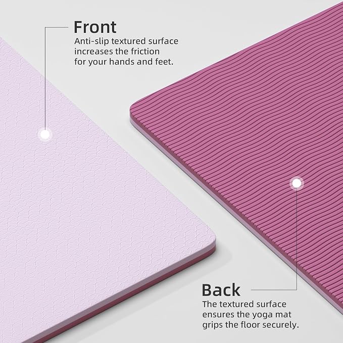 10mm0.4"TPE Yoga Mat Thick Wide Large for Home Workout Carrying Strap | Non Slip Exercise Mats Cushioned Joint-Friendly Stable,76"x28"Extra long Tapis Entrainement Au Sol Fitness,Pilates Gym Travel