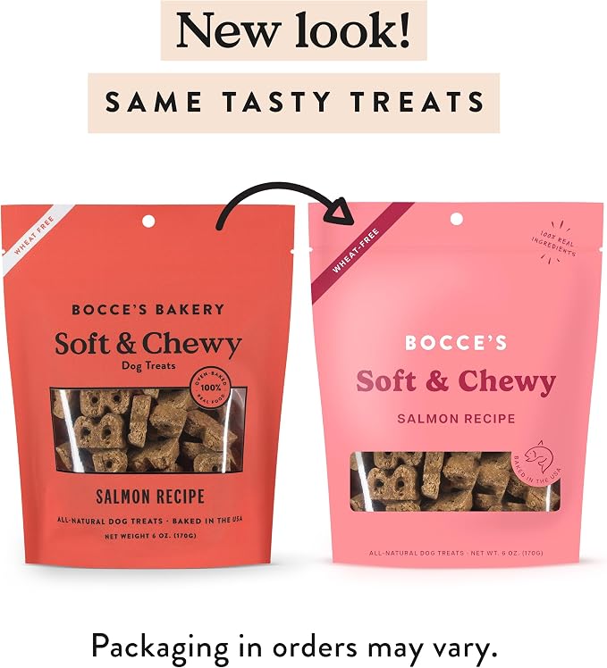 Bocce's Bakery Salmon Flavor Soft & Chewy Dog Treats, 6 oz | Oven Baked, Wheat-Free Everyday Dog Treat Cookies - Made with Real, Limited Ingredients and Baked in The USA