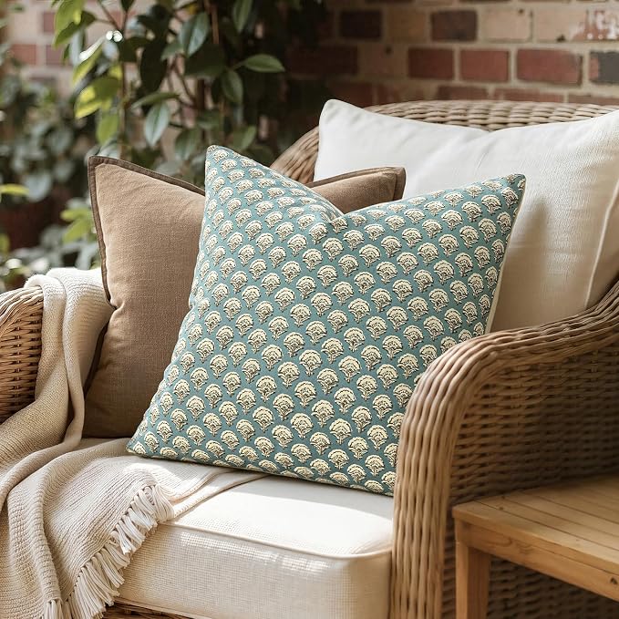 MIULEE Floral Print Decorative Euro Pillow Covers 22x22, Lake | Vintage Boho Farmhouse Modern Home Decor, Set of 2, Block Print Cushion Covers for Couch Sofa Bed Living Room
