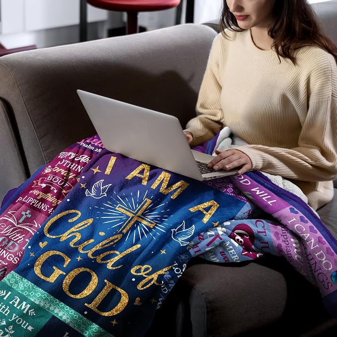 Christian Gifts for Women Blanket Inspirational Religious Soft Warm Flannel I Am a Child of God Blankets Throw Blanket Brithday Gifts Spiritual Gifts for Women Men 50"x40"