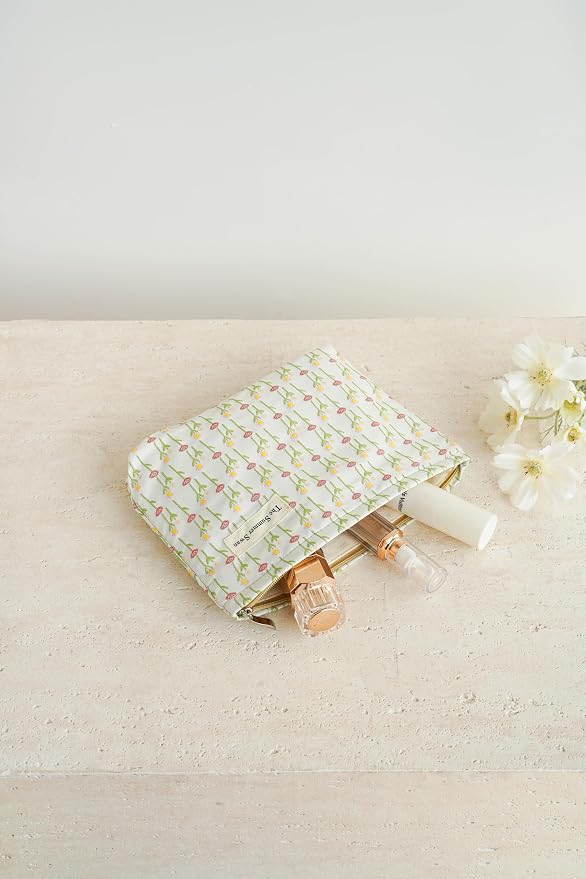 The Summer Swan Large Aesthetic Makeup Bag | Floral Makeup Bag | Mid-Day Clutch | Period Kit Bag | Hygiene Bag | Skincare Bag (Morning Buds)