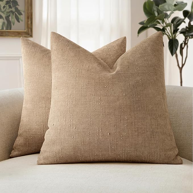 MIULEE 24x24 Inch Euro Textured Chenille Throw Pillow Covers Starfish Khaki | Pack of 2 Camel Decorative Soft Pillows,Solid Textured Cushion Covers,Modern Home Decor for Bed Couch Sofa Bedroom Livingroom