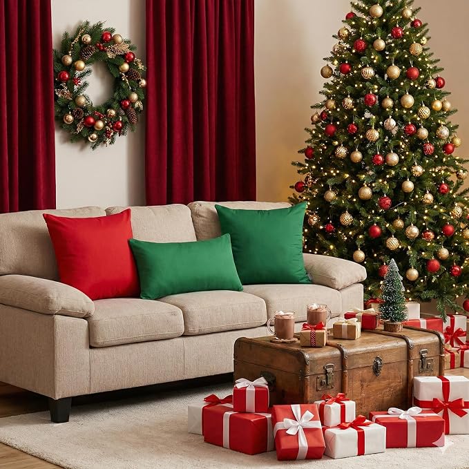4-Pack 100% Cotton Lumbar Comfortable Solid Decorative Throw Pillow Case,Thmyo Rectangle Cushion Cover Pillowcase Sublimation Blank Pillow Covers DIY Pillow Covers(12x20inch/30x50cm, Christmas Green)
