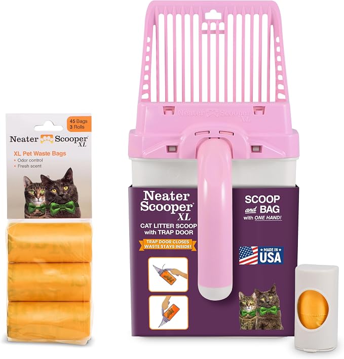 Neater Pet Brands Neater Scooper XL Cat Litter Scoop, 60 Refill Bags – Extra-Large Capacity Mess-Free Cat Litter Scooper with Bag for Large & Multiple Cats, Spill-Proof Litter Box Scooper with Holder