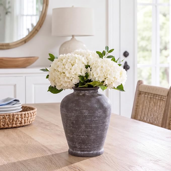 8.3" Brown Ceramic Vase, Small Rustic Vase with Bottle Shape | Textured ceramic vase in dark brown; small decorative vase for dried stems, pampas grass, shelves, mantels and tables