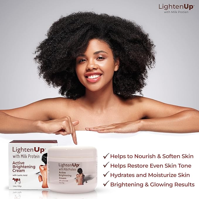 Lighten-Up, Lactic Acid Cream, 3.4 Fl oz 100ml, Skin Brightening Cream for Body, Knees, Underarms, Armpit, Intimate Parts, Face