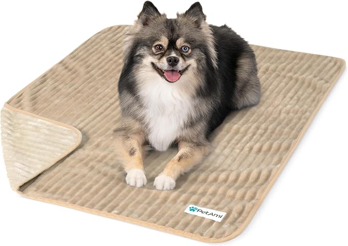 PetAmi Waterproof Dog Blanket, Leakproof Pet Blanket for Small Medium Large Cats, Soft Plush Reversible Sofa Couch Cover Protector, Washable Puppy Throw for Bed Crate, 24x32 in, Taupe Beige