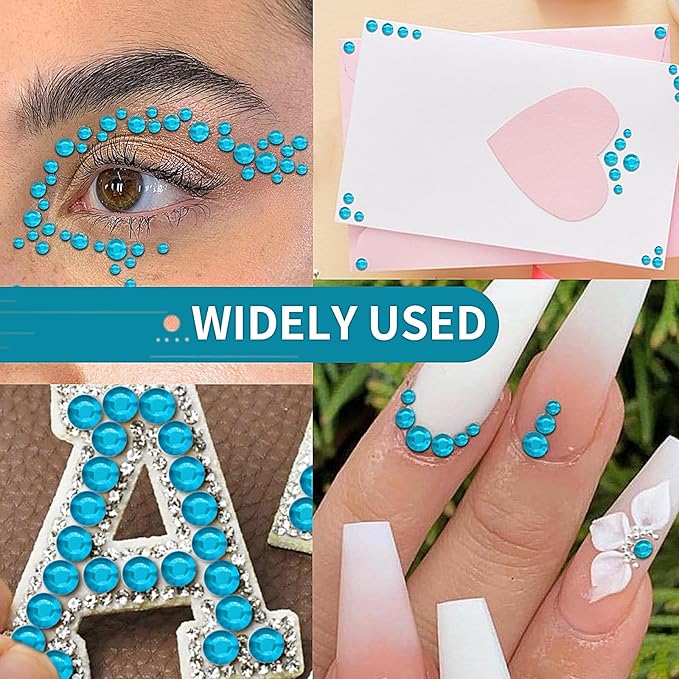 Face Gems Rhinestones Stickers 3/4/5/6/8MM Self-Adhesive Jewels for Hair, Makeup, Crafts, Scrapbooking - 3555 PCS (Aqua Blue)