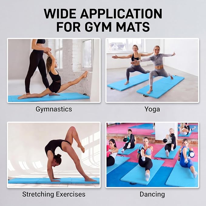 2 Pack Folding Gym Mat for Home Gym & Tumbling, 71''x 24'' High Density Exercise Mat with Carry Handles, Non Slip Gymnastics Mats for Teenages, Yoga, Stretching & Martial Arts