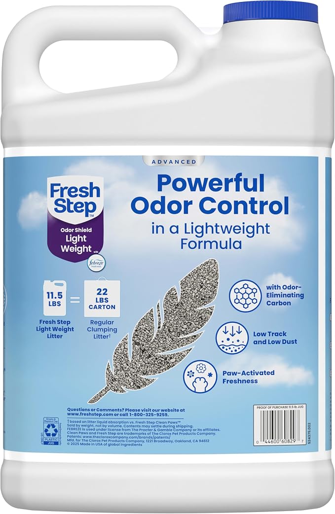 Fresh Step Advanced Odor Shield Light Weight Clumping Litter, 11.5 lb., 2Pk | Lightweight Clay Cat Litter, Jug, Easy to Lift and Pour, Scented with Febreze Freshness, Carbon for Strong Odor Control