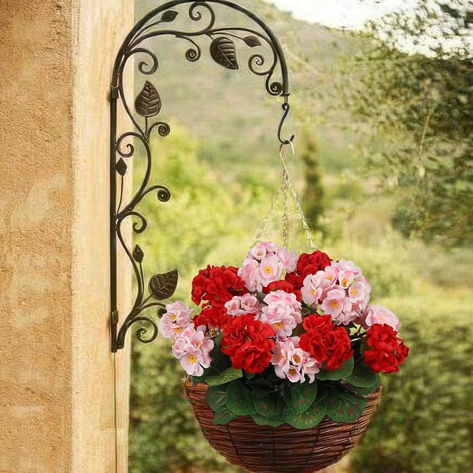 CISDUEO 4 Pcs Artificial Geranium Outdoors Silk Flowers Outside Red Pink | UV Resistant Fake Geraniums Bush Faux Flowers for Planter Outdoor Decor Indoor Garden Patio Table Centerpiece