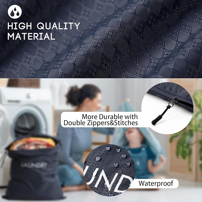 Travel Laundry Bag, Washable Dirty Clothes Bag Waterproof Wet Dry Bags Reusable Camp Clothes Organizer for Sports Home College Dorm Laundromat (1 Pcs X-Large) Navy Blue