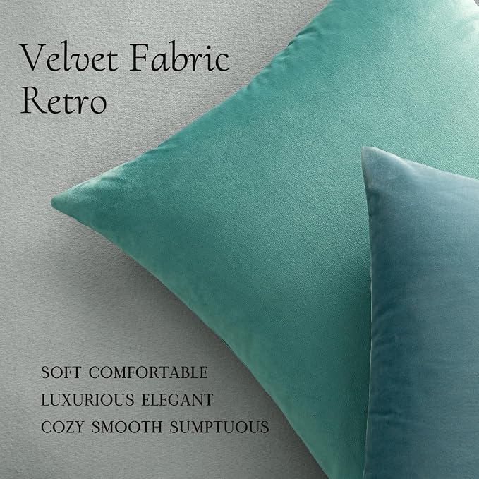MIULEE Velvet Throw Pillow Covers 16x16 Inch Pack of 2 Aqua Green | Soft Solid Small Decorative Pillow Covers, Modern Luxury Home Decor, for Couch Chair Sofa Bedroom Livingroom Car