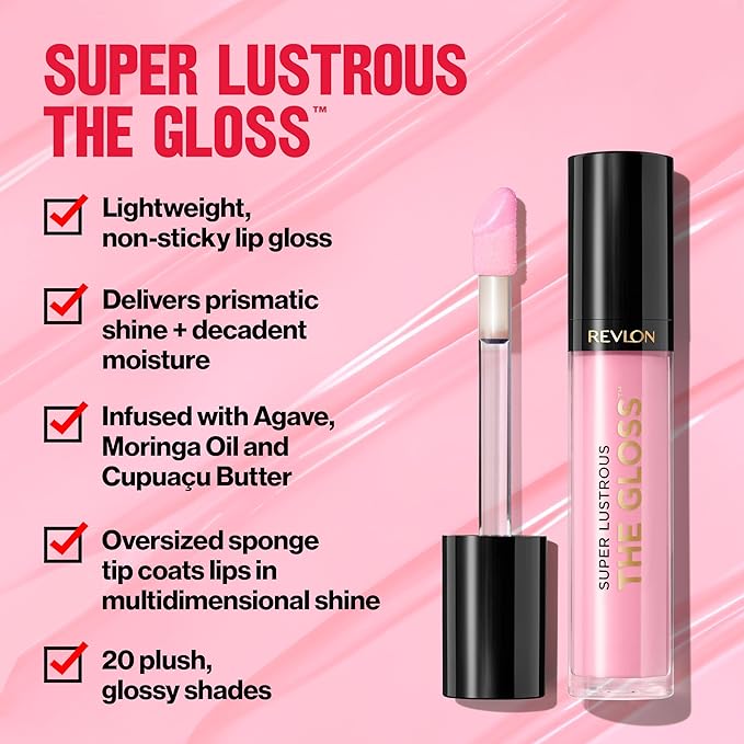 Revlon Super Lustrous Lip Gloss, Non-Sticky, Hydrating, High Shine Finish, 304 Frost Queen, 0.13 oz