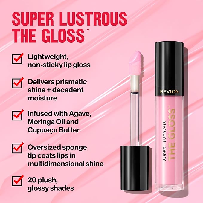 Revlon Super Lustrous Lip Gloss, Non-Sticky, Hydrating, High Shine Finish, 207 Pink Sky, 0.13 oz