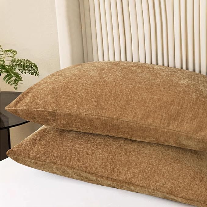CaliTime Decorative Throw Pillow Covers 26 X 20 Inches Apricot Brown | Pack of 2, Cozy Chenille Cushion Cases for Sofa Bed Living Room Farmhouse Home