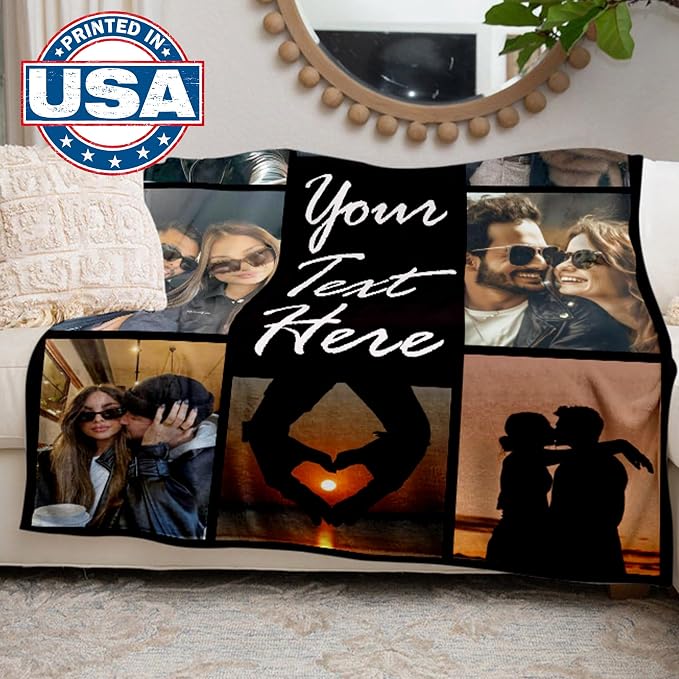 DayOfShe Custom Blanket Throws with Photos, Personalized Gifts for Women, Customized Blankets Gifts for Mom Dad,Christmas Throw Blankets Gifts for Grandkids Girlfriend Boyfriend Couples