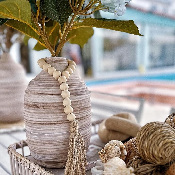 ALMA 9" Boho Flower Vase, Ceramic Pampas Grass Vases for Modern Farmhouse | White & Cream, Rustic Style, Decorative Vase for Home Decor Lovers, Tabletops, Mantel, Shelves and Modern Coastal Spaces