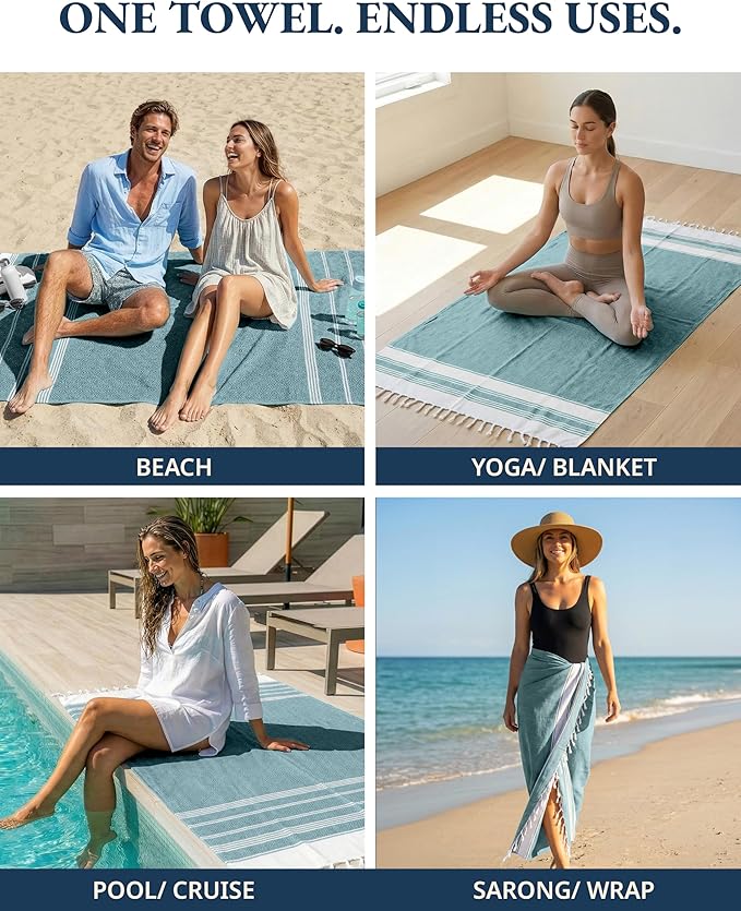 LANE LINEN Beach Towel - Beach Towels Oversized, Pre-Washed Large Beach Towels, Sandless Beach Towel, Quick Dry Travel Towel, Large Pool Towels, 39"x71" - Baltic