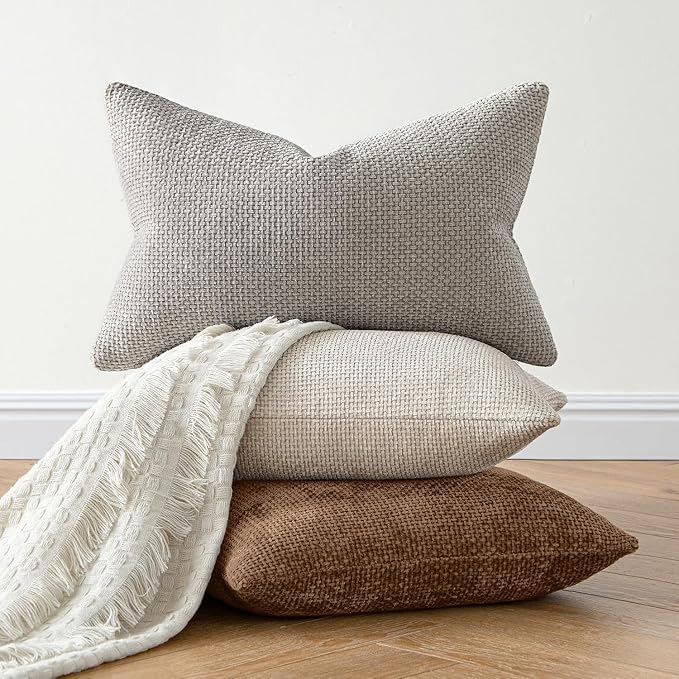 MIULEE Decorative Couch Throw Pillow Covers 20x20 in Golden Brwon 2 Pack | Modern Boho Neutral Accent Pillows, Soft Chenille Pillow Covers, Farmhouse Cushion Cases for Home Decor Bed Sofa Living Room