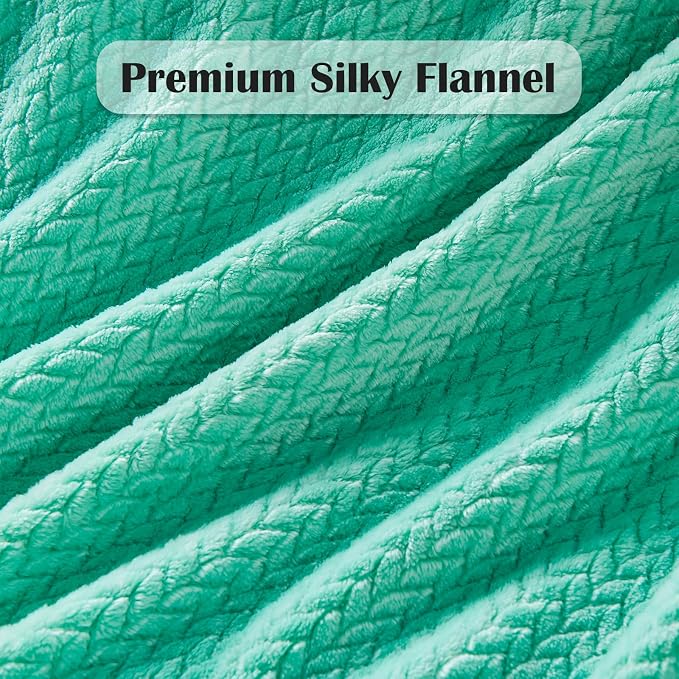 NEWCOSPLAY Fleece Leaves Pattern Throw Blanket, Aqua, 50"x60" | Super Soft Throw Blanket, Lightweight Cozy Bed Sofa Blanket, Premium Silky Flannel Fleece, Travel Blanket for All Season Use