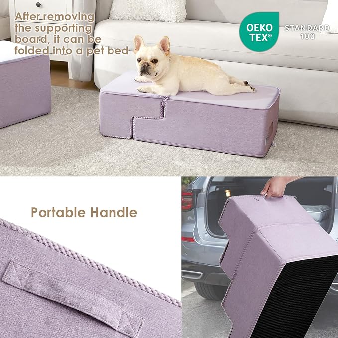 EHEYCIGA Dog Stairs for Bed 18" H, Dog 4-Steps for High Bed, Lilac | Pet Steps for Small Dogs and Cats, Non-Slip Balanced Pet Ramp Indoor