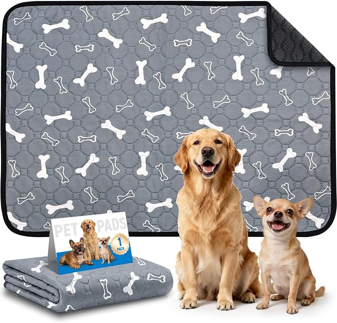 Washable Pee Pads for Dogs, Absorbent Reusable Puppy Pads, Non-Slip & Waterproof Dog Training Mat for Whelping Playpen Crate, Gray 28" x40"