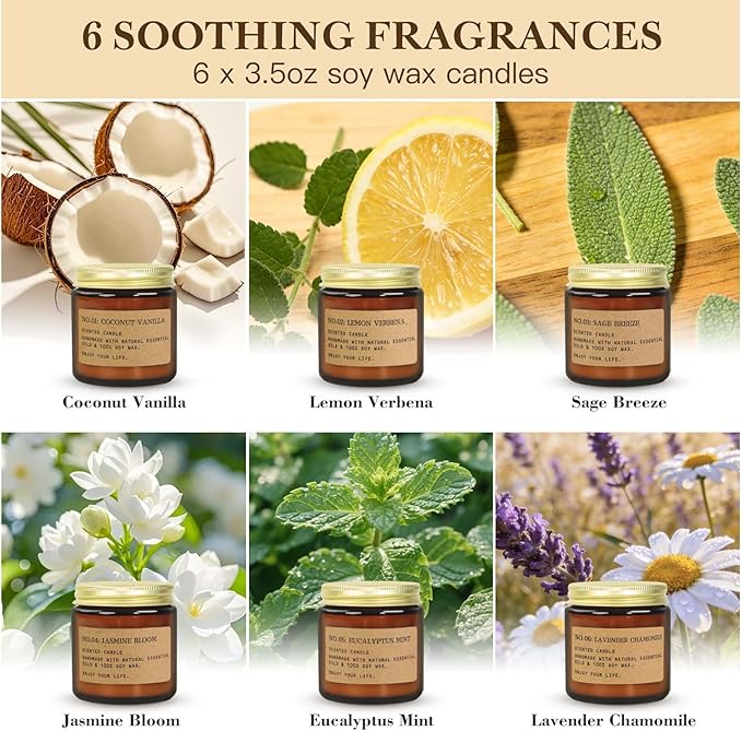 Candles for Home Scented, 6 Pack 3.5 Oz Soy Wax Candles Gifts Sets with Sage Breeze & Lavender for Birthday Gifts Women Thank You Graduation
