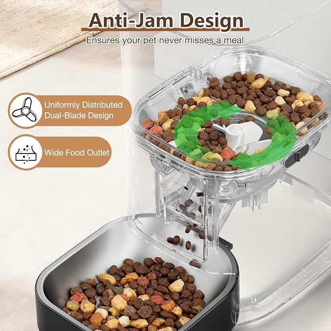 Automatic Cat Feeder with Camera, 5L/28 Cups WiFi Cat Auto Feeder with Two-Way Audio, App Control, Strong Anti-Jam System Smart Timed Cat Feeder with Night Vision for Small Pets Indoor
