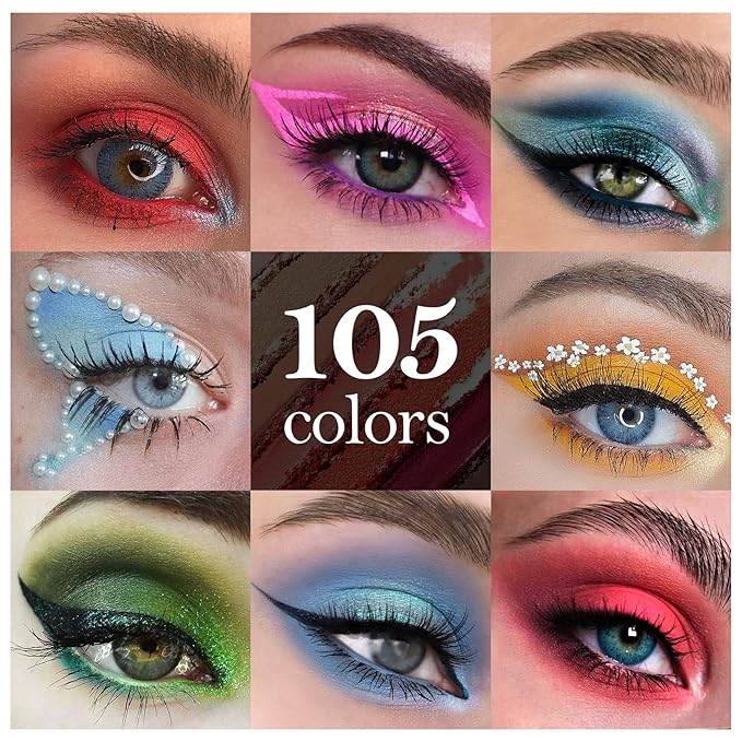 105 Colors Eyeshadow Palette with 5Pcs Brushes Set,Professional Makeup Smokey Nude Matte Eyeshadow Palette,Colorful and Long Lasting Powder Eye Shadow Makeup Gift Set