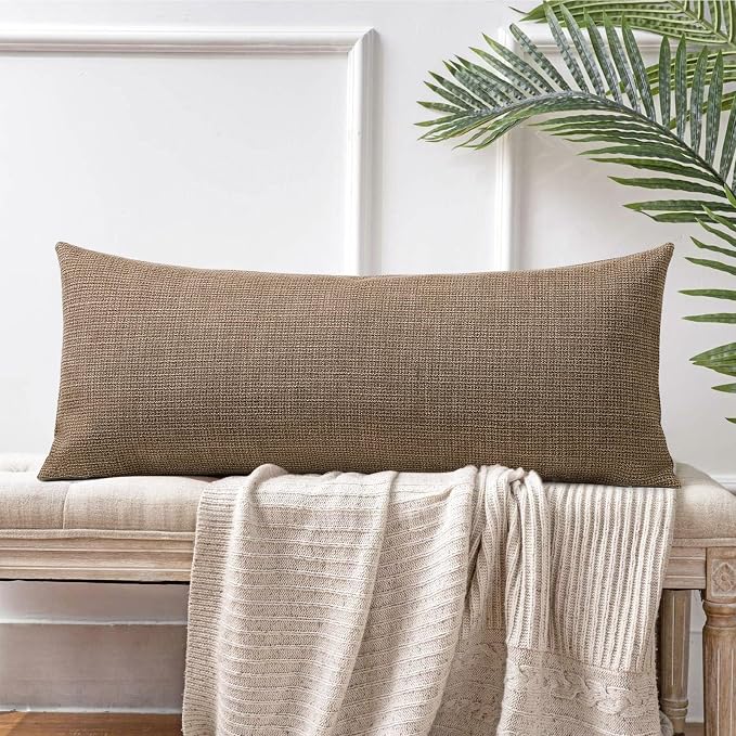OTOSTAR Linen Throw Pillow Cover Set of 1 Decorative Long Lumbar Pillowcase Rectangle Cushion Cover 14x36 Inch for Home Decor Sofa Bedroom Car 35 x 90CM Brown