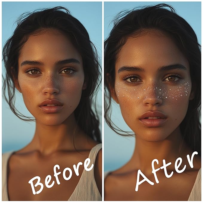 10 Pcs Silver Freckle Patches, Glitter Face Tattoo, Waterproof Speckles, Temporary Freckles (Silver Star)