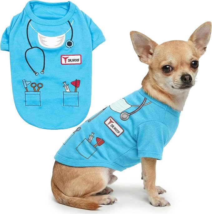 Parisian Pet Doctor Dog Costume - 100% Cotton Boy Dog Clothes for Small Dogs - Lightweight Puppy Outfits - Funny Chihuahua Clothes - Sleeved Woof Shirt for Dogs - Stretchy and Stylish Pet Costume