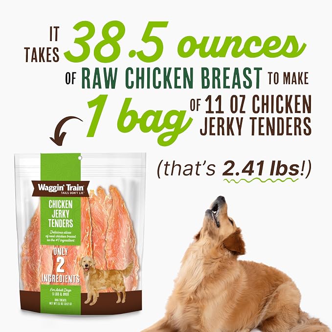 Waggin' Train Dog Treat, Grain Free, Limited Ingredient, Chicken | Jerky Tenders | 11 oz Pouch | Pack of 2