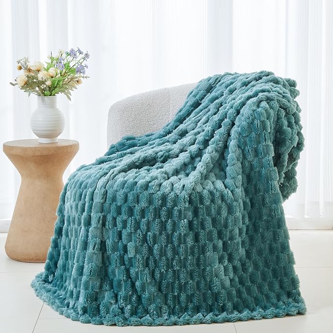 NEWCOSPLAY Fleece Clouds Cozy Throw Blanket for Couch, Light Teal, 50"x60" | Premium Silky Flannel Blanket, Soft Lightweight Fluffy Throw Blanket for Bed Sofa Decor, Gift for All Season Use