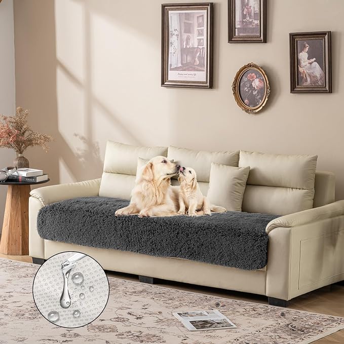 Dogs/Cats Bed Mats, Dog Pad Washable Removable Couch Cover with Anti-Slip Back, Plush Long Fur Mat, Perfect for Small, Medium and Large Dogs.(Dark Gray, 40"x50")
