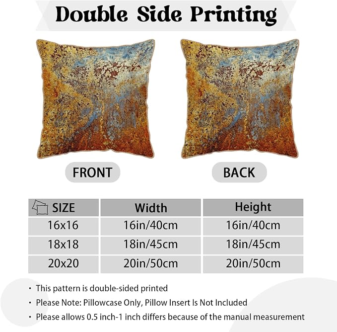 KSLIDS Brown Rust Soft Velvet Throw Pillow Covers Set of 2 Gold Orange Teal Rustic Decorative Pillow Covers 20x20 Inch Rusty Copper Metallic Bronze Pillow Case for Sofa Couch Living Room Home Decor