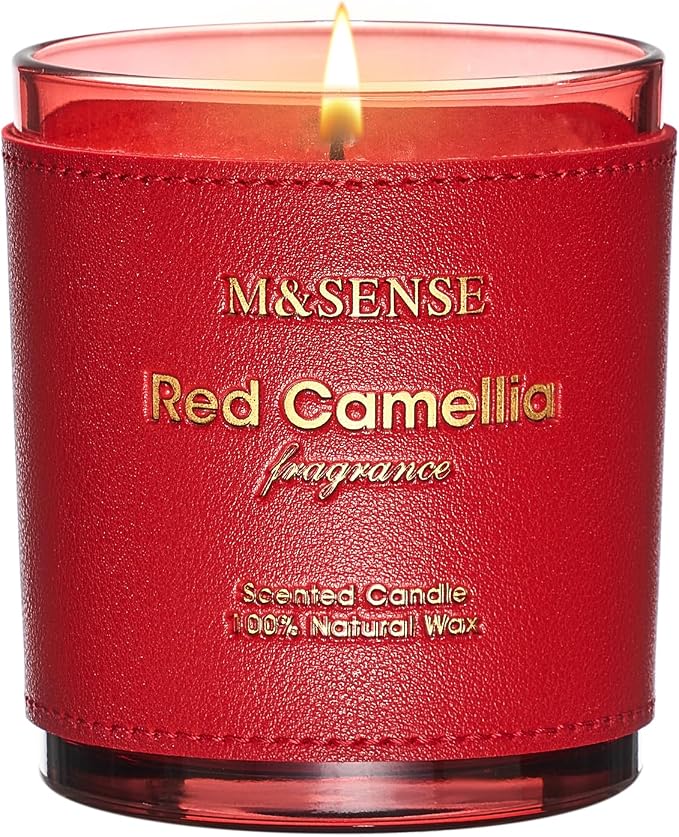 M&SENSE Red Camellia Candles for Women, 10oz | Non Toxic Organic Soy Wax, 42 Hour Long Lasting Clean Burn, Summer Floral Scented, Stress Relief Romantic Gifts