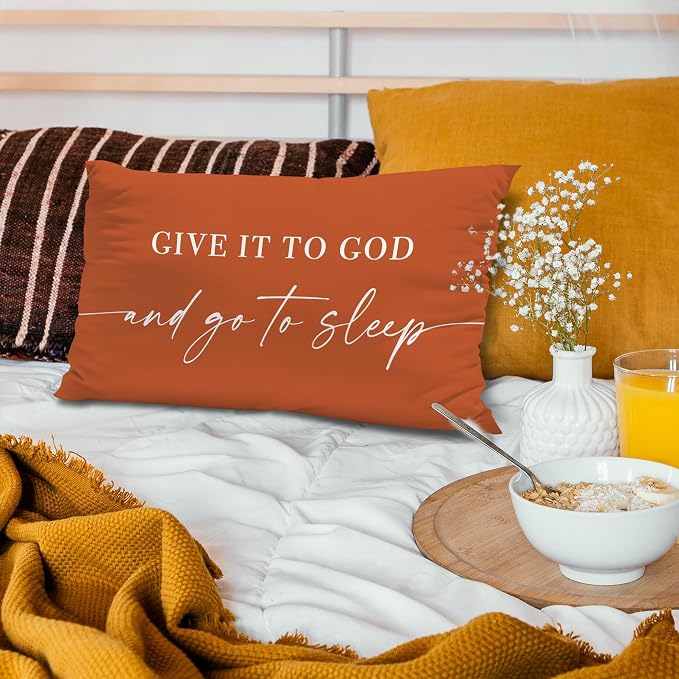 Give It to God and Go to Sleep, Decorative Pillows Covers for Bed, Throw Pillows Cover for Bed,12x20 Pillow Cover,Decorative Bed Pillows for Bedroom Room(12x20, Orange)
