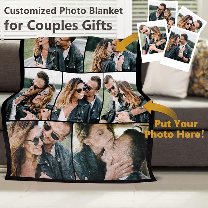 ICELIETE Custom Blanket with Picture Customized Fleece Photo Blanket for Couples Gifts Personalized Blankets and Throws Christmas Valentines Day Gifts for Boyfriend Girlfriend