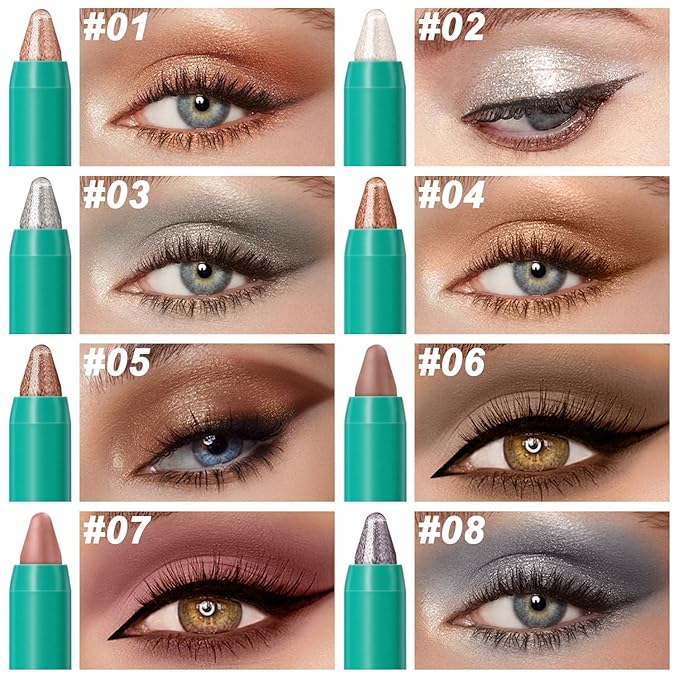 4Pcs Eyeshadow Stick, Cream Eye Shadow Brightener Sticks Set for Eyes, Champagne Pearl Taupe Bronze Cocoa Stone Putty Smoky Amethyst Shimmer Matte Pencil Eye Eye Liner Makeup Waterproof (4PCS A)