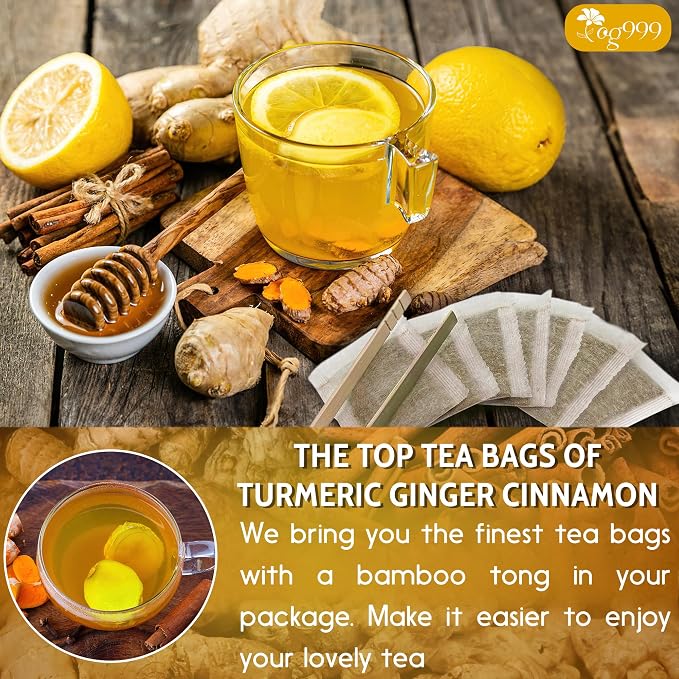 TOG999, 200 Turmeric, Ginger, Cinnamon Tea Bags, 100% Natural, Hand-made Blend of Turmeric, Ginger, and Cinnamon. Eco-conscious Tea Bags. No Sugar, No Caffeine, No Gluten, Vegan.