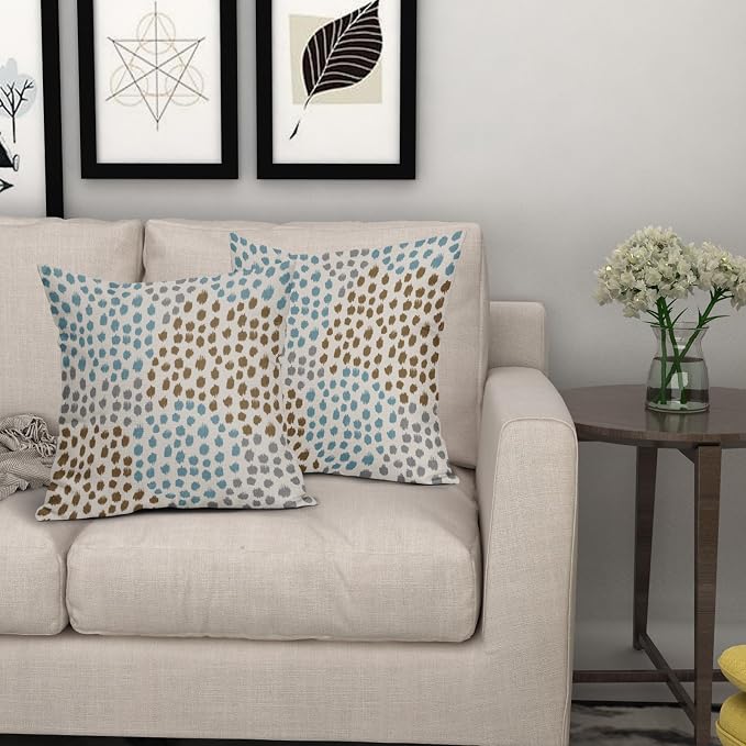 Brown Blue Pillow Covers 16x16 Set of 2 Boho Design Gray Polka Dot Throw Pillows Modern Art Trendy Print Decorative Outdoor Pillowcase Square Cushion Cover Linen Pillow Case for Home Sofa Couch Bed