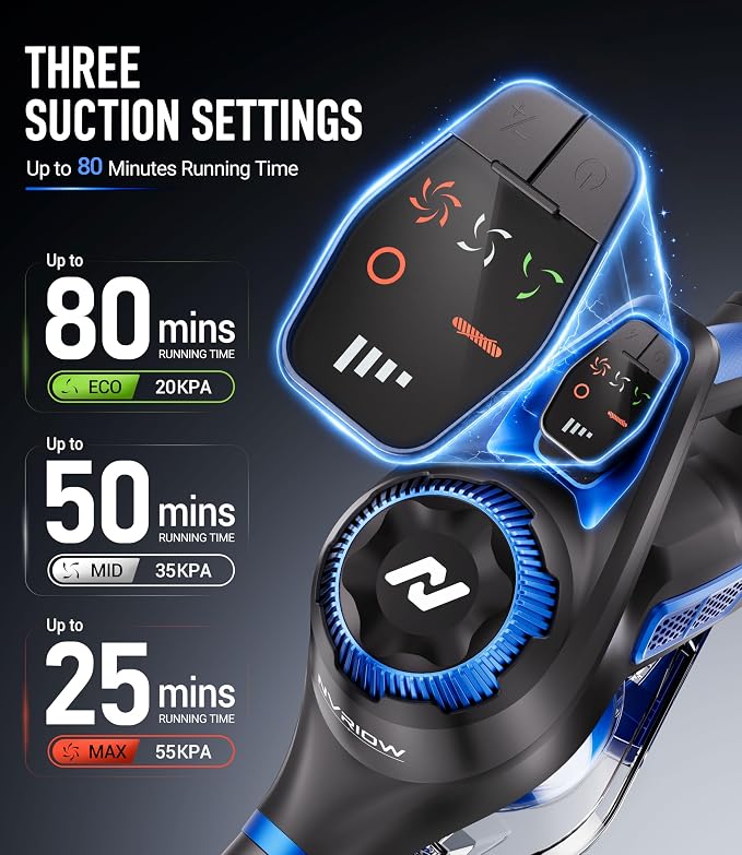 Cordless Vacuum Cleaner, 55Kpa Vacuum Cleaners for Home, Max 80mins Runtime Stick Vacuum with LED Display&1.5L Dust Cup, Rechargeable Lightweight Handheld Vacuum for Carpet/Hardwood Floor/Pet Hair/Car