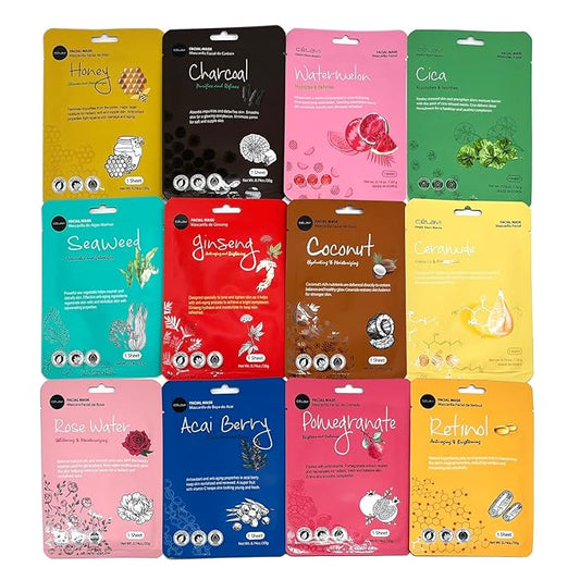 Celavi K-Beauty Skincare Essence Facial Face Mask Korea Skin Care Moisturizing B Set 12 Pack