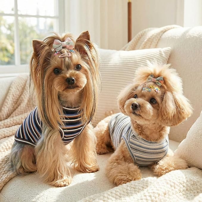 2Pack Dog Shirt Cotton Striped T-Shirts Stretchy Comfortable Pet Vest for Puppy and Cat Super Soft Dog Shirts Vest Sleeveless Breathable Basic Clothes for Small Medium Large Boy Girl Dogs