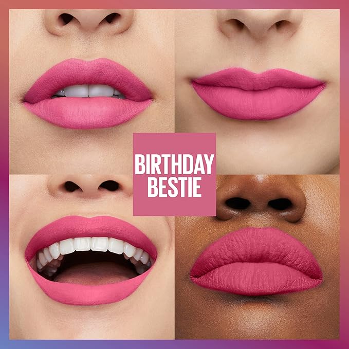 MAYBELLINE New York Super Stay Matte Ink Liquid Lipstick, Transfer Proof, Long Lasting, Limited Edition Birthday Bestie Cake Scented Shades, 0.17 Fl Oz
