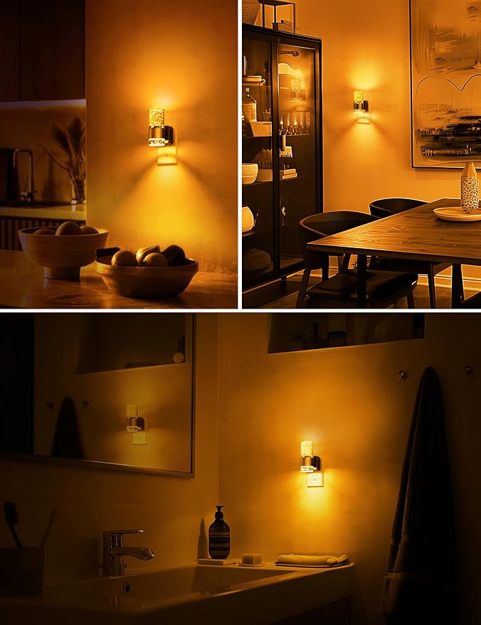 L LOHAS LED Night Light, Modern Night Lights Plug into Wall | Dimmable Amber Night Light with Auto Light Sensor, Wall Sconce-style Design Nightlight for Bathroom, Bedroom, Hallway