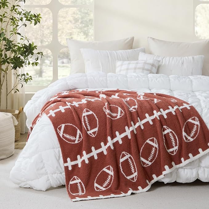 Snuggle Sac Brown Football Throw Blanket for Couch, Microfiber Fluffy Warm Cozy Fuzzy Reversible Rugby Name Blankets for Sofa, Chair, Bed, 50x60 inches